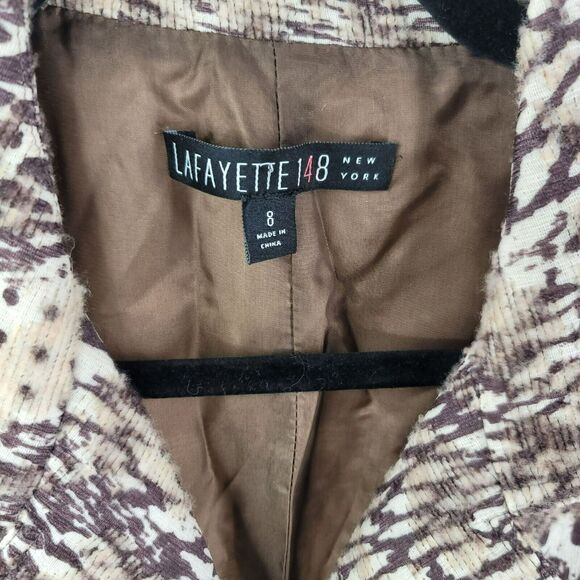 Lafayette 148 Blazer 8 Wool Silk Blend Career Animal Print Button Front Pockets - Picture 6 of 8